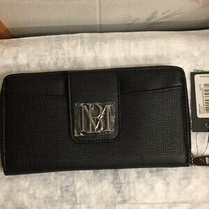 NWT!!! Badgley Mischka Black Logo Vegan Leather Zip-Around Purse Flap Wallet